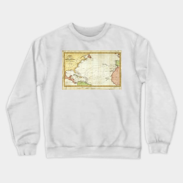 Vintage Christopher Columbus Voyage Map (1828) Crewneck Sweatshirt by Bravuramedia